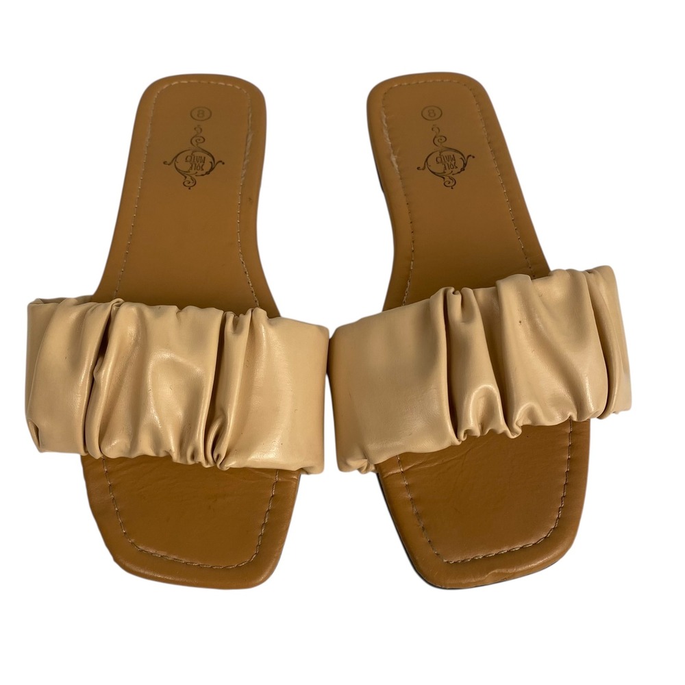 Sole Mates Ruched Slide Sandals Square‎ Toe Slip On Casual Beige Size 8 SU